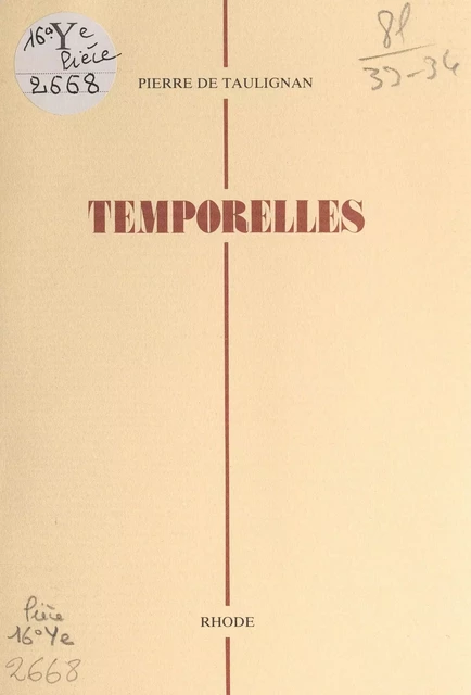 Temporelles - Pierre de Taulignan - FeniXX réédition numérique