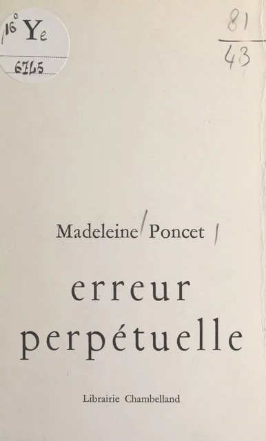 Erreur perpétuelle - Madeleine Poncet - FeniXX réédition numérique