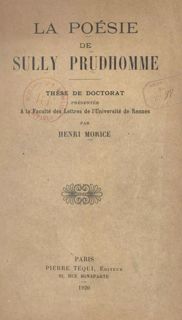 La poésie de Sully-Prudhomme - Henri Morice - FeniXX réédition numérique