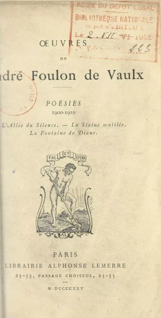 Poésies, 1900-1910 - André Foulon de Vaulx - FeniXX réédition numérique