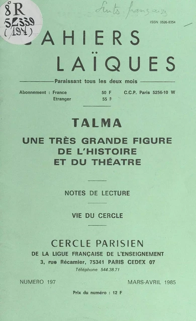 Talma : une très grande figure de l'histoire du théâtre - Robert Vidalin - FeniXX réédition numérique