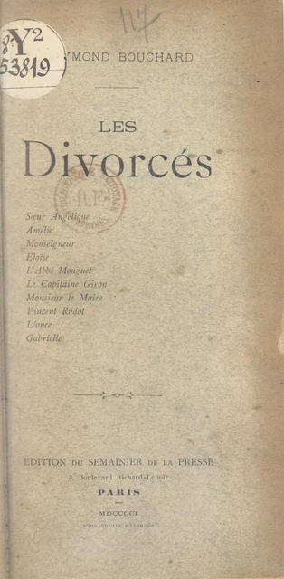 Les divorcés - Raymond Bouchard - FeniXX réédition numérique