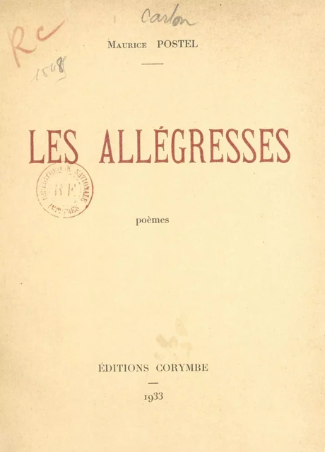 Les allégresses - Maurice Postel - FeniXX réédition numérique