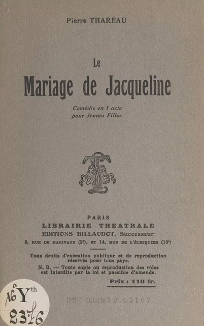 Le mariage de Jacqueline - Pierre Thareau - FeniXX réédition numérique