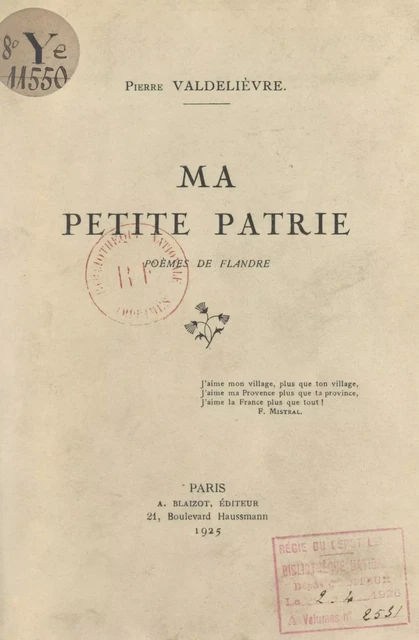 Ma petite patrie - Pierre Valdelièvre - FeniXX réédition numérique