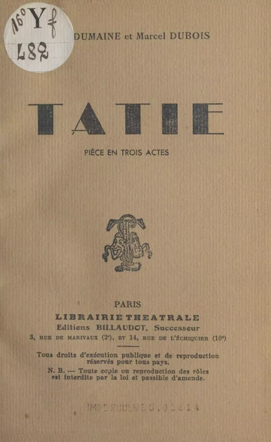 Tatie - Marcel Dubois, Pierre Dumaine - FeniXX réédition numérique