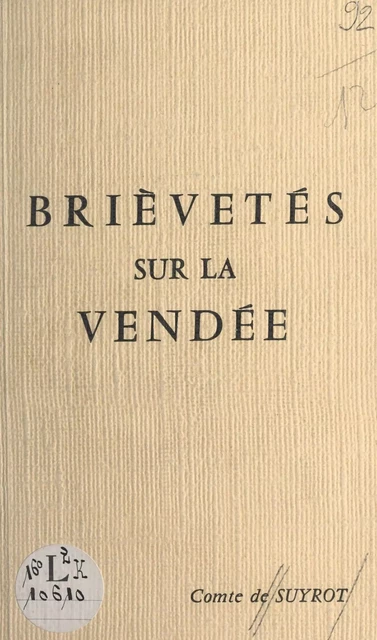 Brièvetés sur la Vendée - Jean de Suyrot - FeniXX réédition numérique