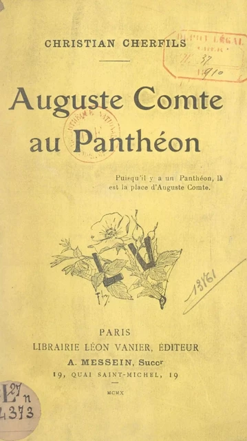 Auguste Comte au Panthéon - Christian Cherfils - FeniXX réédition numérique