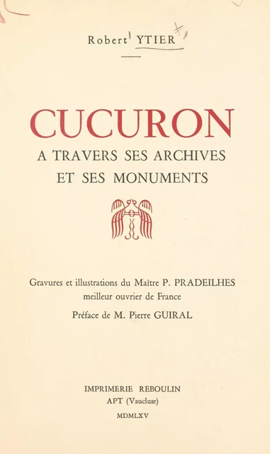 Cucuron - Robert Ytier - FeniXX réédition numérique