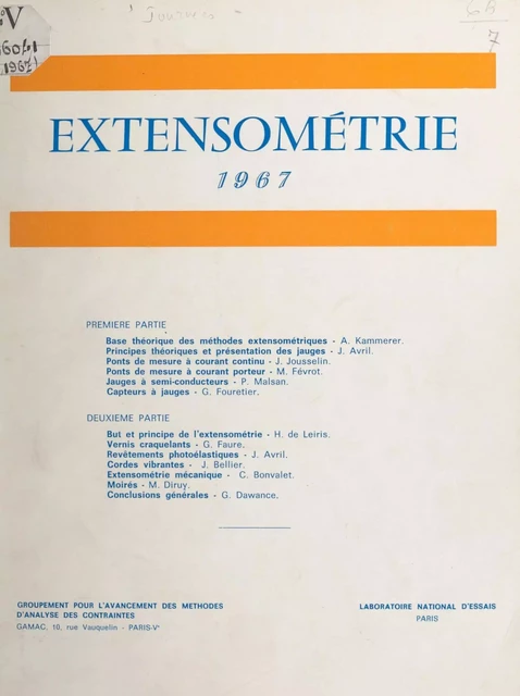 Extensométrie 1967 -  Journées d'extensométrie - FeniXX réédition numérique