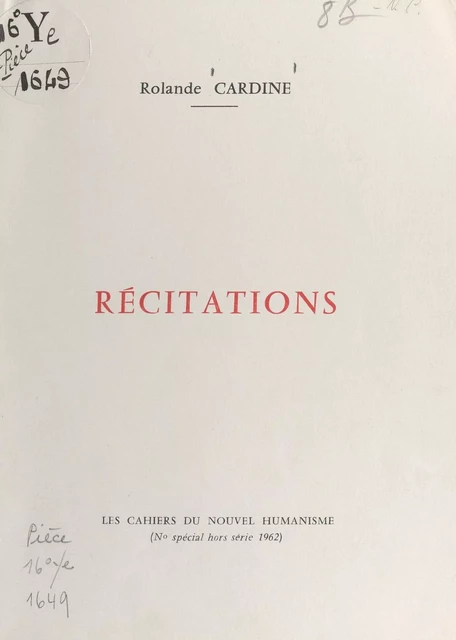 Récitations - Rolande Cardine - FeniXX réédition numérique