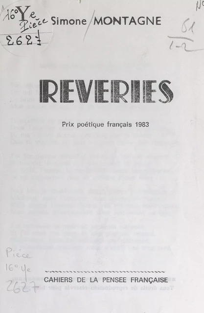 Rêveries - Simone Montagne - FeniXX réédition numérique