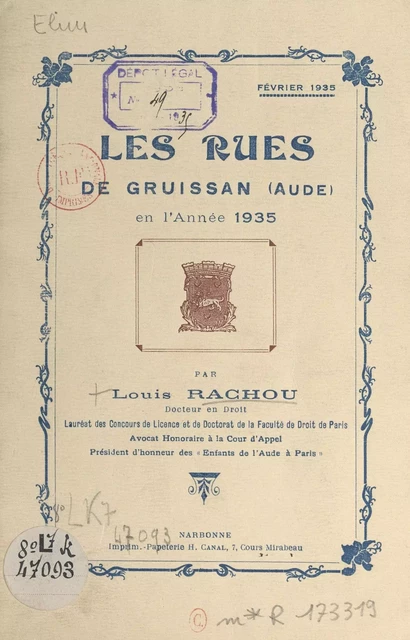 Les rues de Gruissan (Aude) en l'année 1935 - Louis Rachou - FeniXX réédition numérique