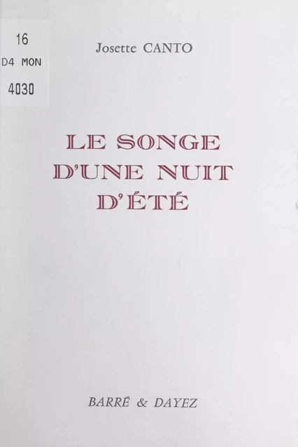 Le songe d'une nuit d'été - Josette Canto - FeniXX réédition numérique