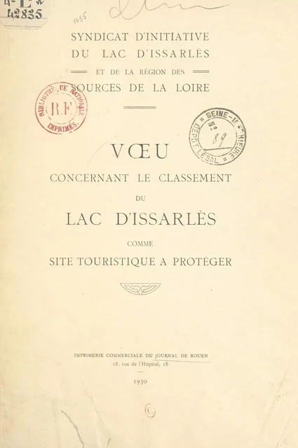 Vœu concernant le classement du lac d'Issarlès comme site touristique à protéger - Frédéric Kopp - FeniXX réédition numérique