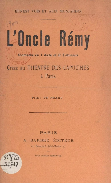 L'oncle Rémy - Alin Monjardin, Ernest Vois - FeniXX réédition numérique