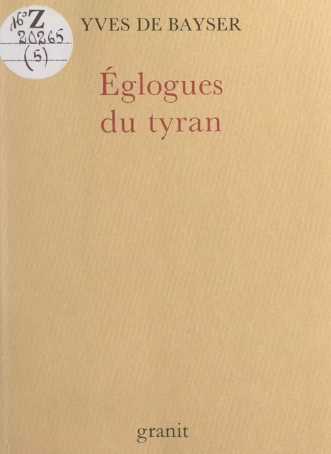 Églogues du tyran - Yves de Bayser - FeniXX réédition numérique