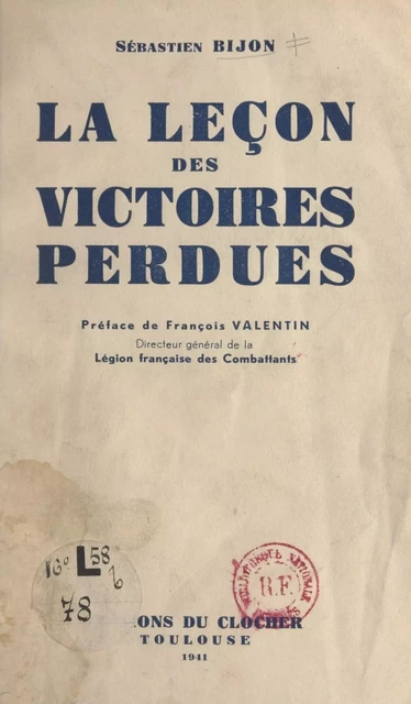 La leçon des victoires perdues - Sébastien Bijon - FeniXX réédition numérique