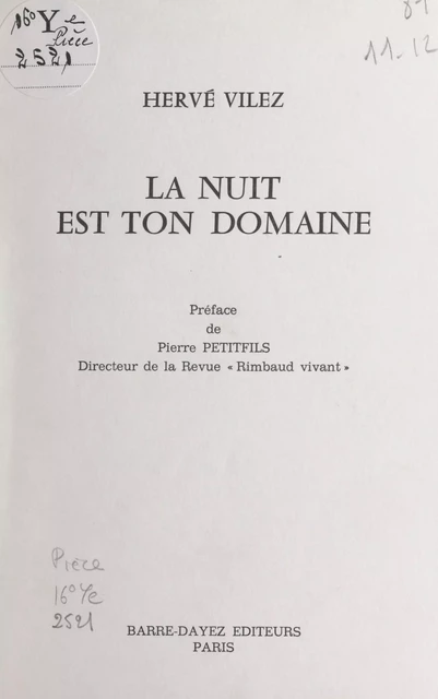 La nuit est ton domaine - Hervé Vilez - FeniXX réédition numérique