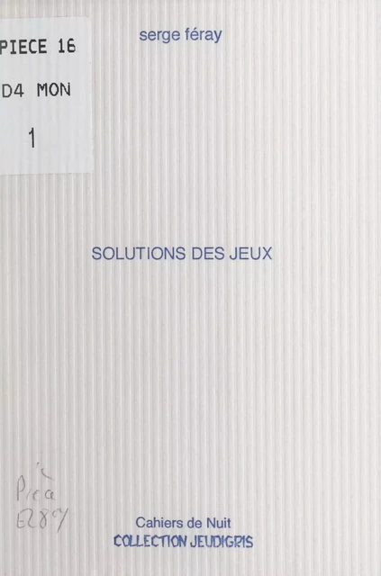 Solutions des jeux - Serge Féray - FeniXX réédition numérique