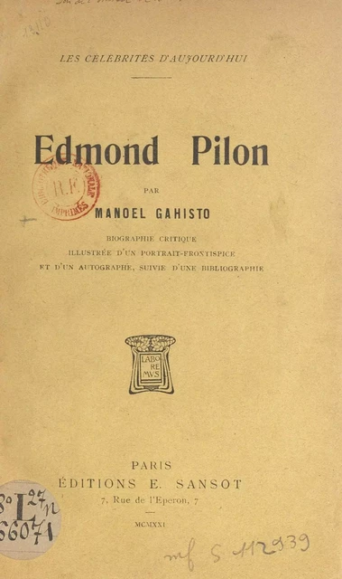 Edmond Pilon - Manoel Gahisto - FeniXX réédition numérique