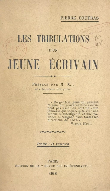 Les tribulations d'un jeune écrivain - Pierre Coutras - FeniXX réédition numérique