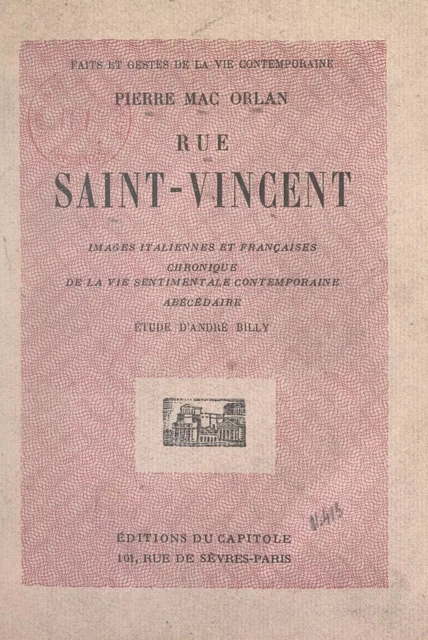 Rue Saint-Vincent - André Billy, Pierre Mac Orlan - FeniXX réédition numérique