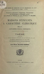 Maisons d'enfants à caractère climatique : bilan, considérations critiques