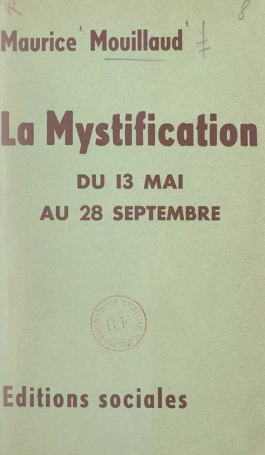 La mystification - Maurice Mouillaud - FeniXX réédition numérique