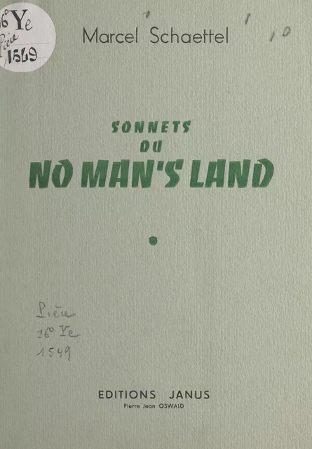 Sonnets du no man's land - Marcel Schaettel - FeniXX réédition numérique