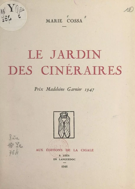 Le jardin des cinéraires - Marie Cossa - FeniXX réédition numérique