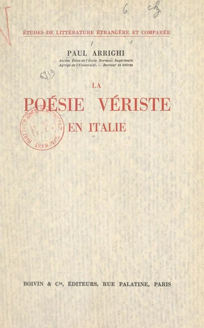 La poésie vériste en Italie - Paul Arrighi - FeniXX réédition numérique