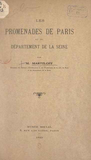 Les promenades de Paris et du département de la Seine - M. Martzloff - FeniXX réédition numérique