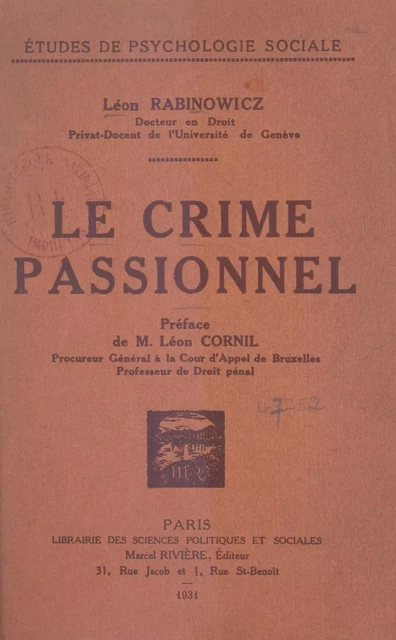 Le crime passionnel - Léon Rabinowicz - FeniXX réédition numérique