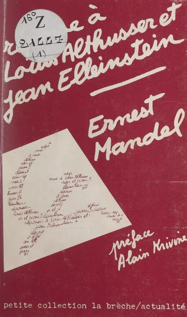 Réponse à Louis Althusser et Jean Elleinstein - Ernest Mandel - FeniXX réédition numérique