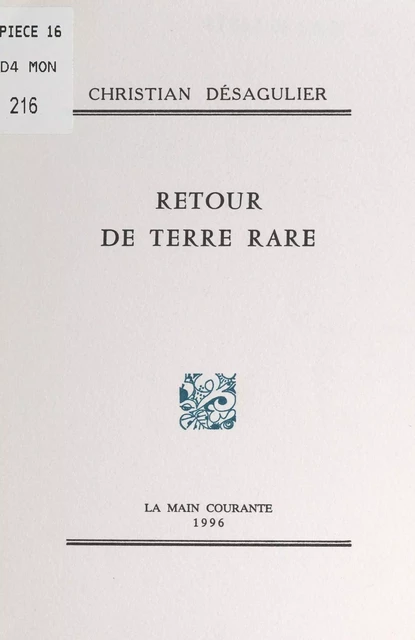 Retour de terre rare - Christian Désagulier - FeniXX réédition numérique