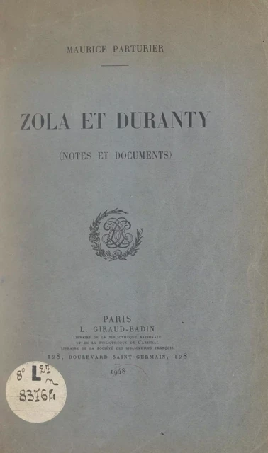 Zola et Duranty - Maurice Parturier - FeniXX réédition numérique