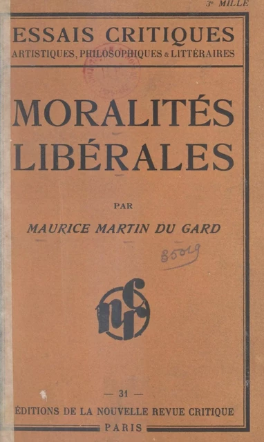 Moralités libérales - Maurice Martin du Gard - FeniXX réédition numérique