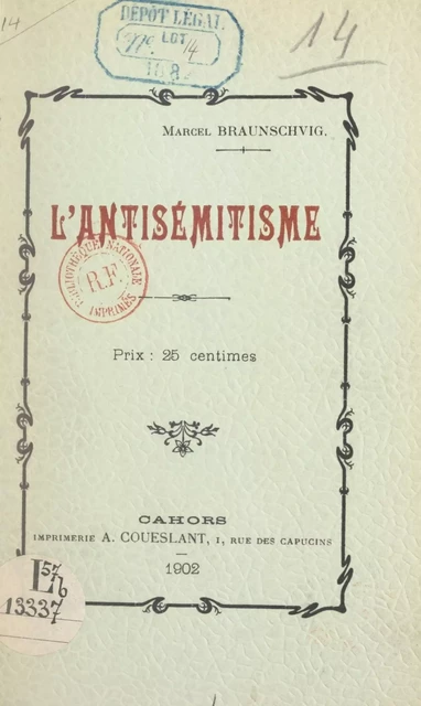 L'antisémitisme - Marcel Braunschvig - FeniXX réédition numérique