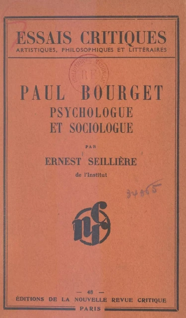 Paul Bourget - Ernest Seillière - FeniXX réédition numérique