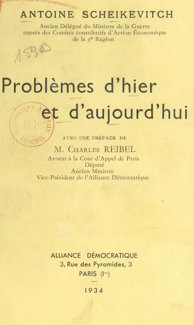 Problèmes d'hier et d'aujourd'hui - Antoine Scheikevitch - FeniXX réédition numérique