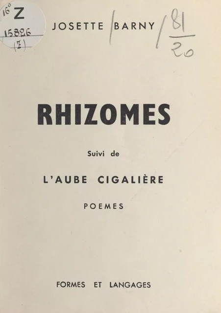 Rhizomes - Josette Barny - FeniXX réédition numérique