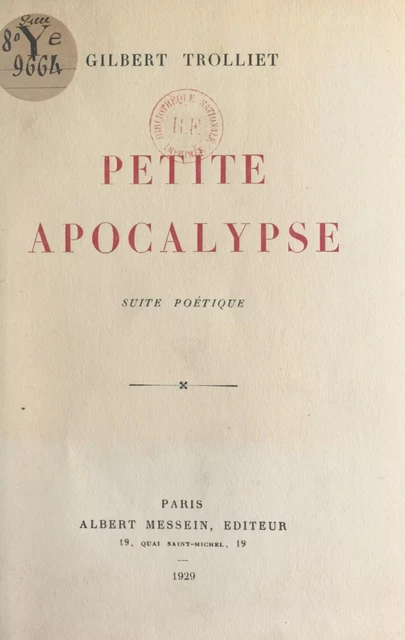 Petite apocalypse - Gilbert Trolliet - FeniXX réédition numérique