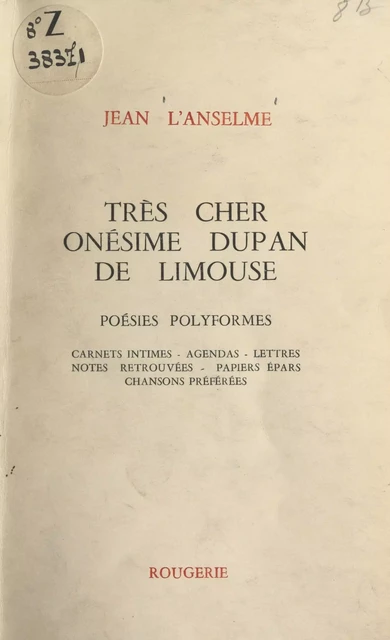 Très cher Onésime Dupan de Limouse - Jean L'Anselme - FeniXX réédition numérique