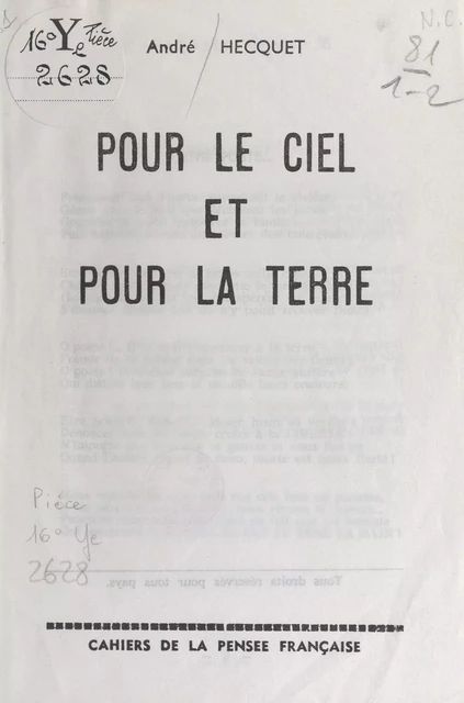 Pour le ciel et pour la terre - André Hecquet - FeniXX réédition numérique