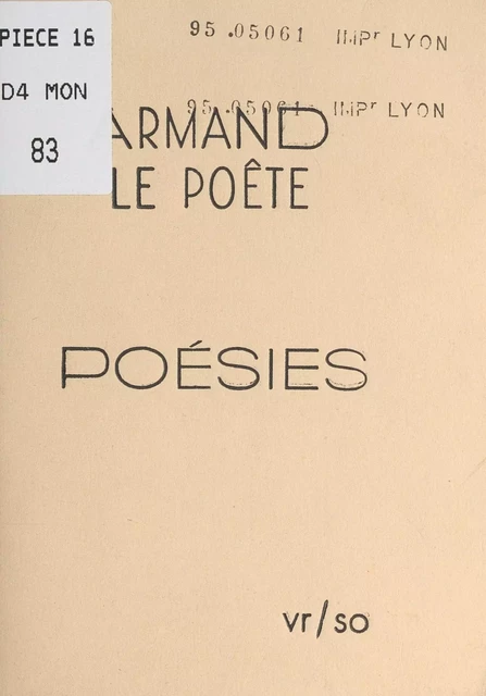 Poésies - Armand Le Poète - FeniXX réédition numérique