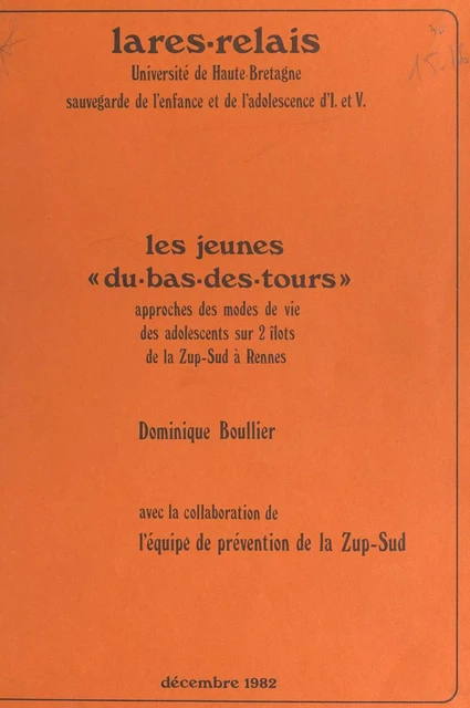 Les jeunes « du-bas-des-tours » - Dominique Boullier,  Laboratoire de recherches économiques et sociales,  Relais sauvegarde de l'enfance et de l'adolescence - FeniXX réédition numérique