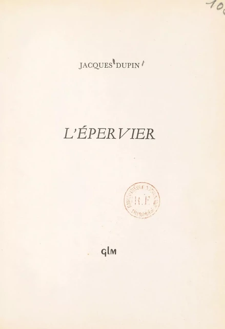 L'épervier - Jacques Dupin - FeniXX réédition numérique