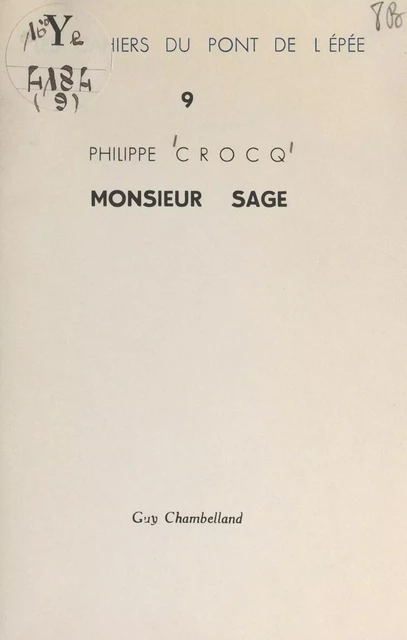 Monsieur Sage - Philippe Crocq - FeniXX réédition numérique