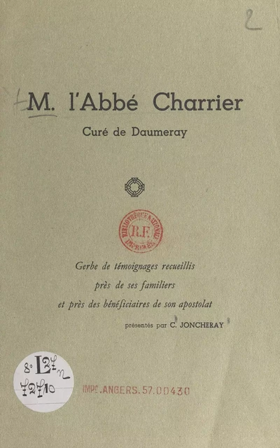 M. l'Abbé Charrier, curé de Daumeray - C. Joncheray - FeniXX réédition numérique